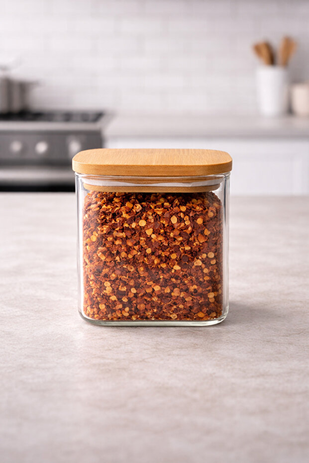 Bamboo Borosilicate 700ml Rectangular Heat-Resistant Jar with Lid Kw-521