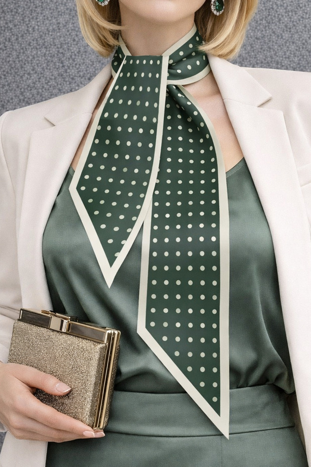 Choose Your Style Delicate Dot Patterned Green Tie / Scarf / Foulard 105X9 cm