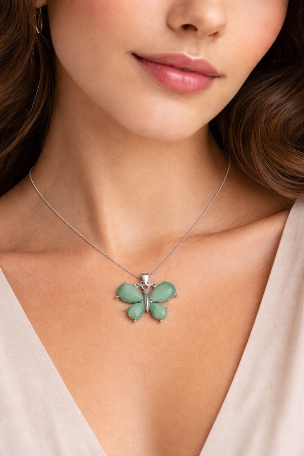 Elegant Butterfly Shaped Women's Necklace with Natural Stone Detail