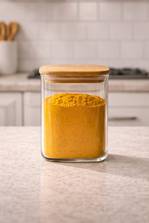 Bamboo Borosilicate 1000ml Line Patterned Heat Resistant Jar with Lid Kw-523