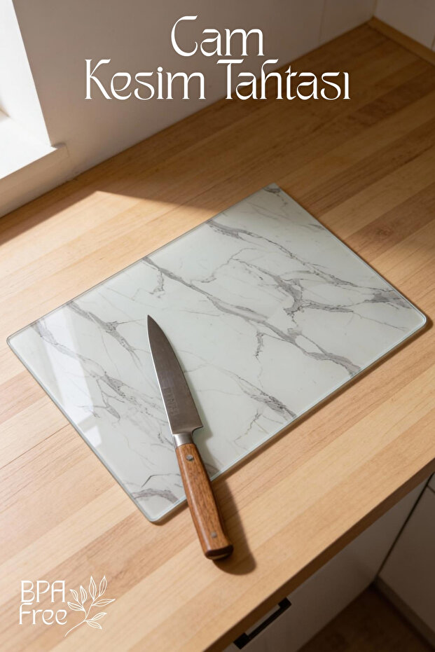 لوح تقطيع زجاجي كلاسيكي بنمط الرخام - 25×35 سم - حصيرة تقطيع متينة وعملية