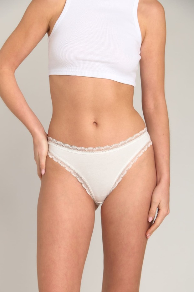 Cherie Modal Mixed Pack of Lace Slip Panties - Ecru