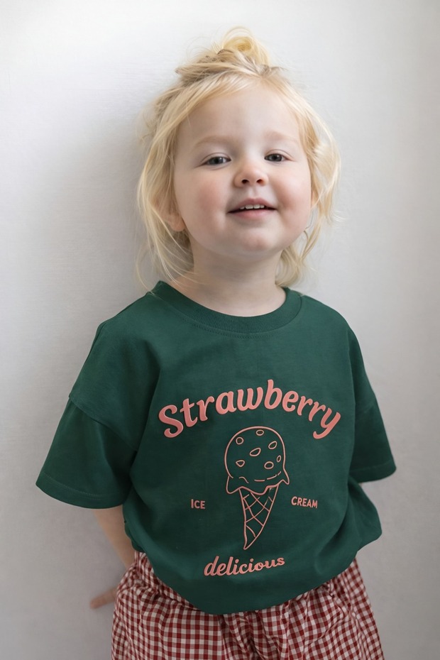 Strawberry Ice Cream Printed Oversized Unisex Children's T-Shirt 1Gh6