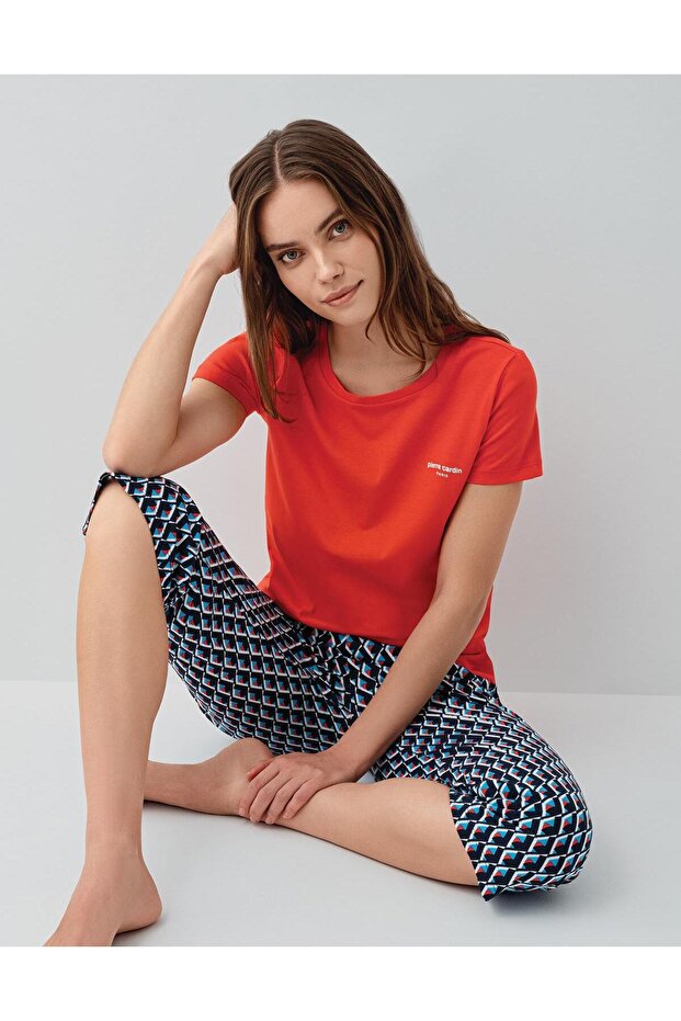 Women's Capri Pajama Set – 50% Cotton 50% Modal, Short Sleeve Top, Patterned Bottom