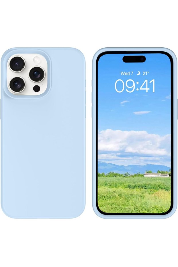 iPhone 15 Pro Case Inside K Velvet Camera Raised Launch Silicone Cover Baby Blue