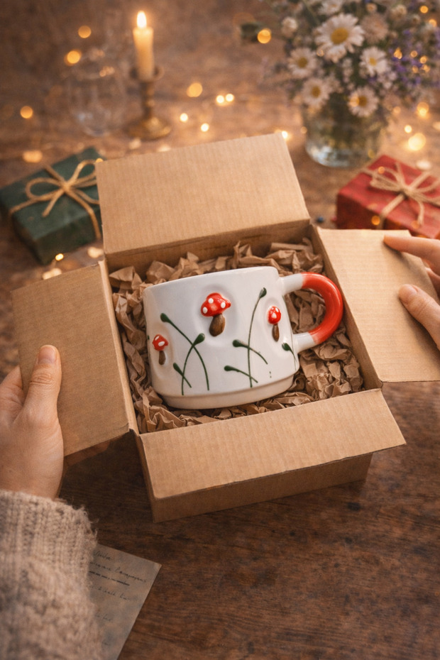 Mushroom Pattern Special Handcrafted Mug 200ml - 4
