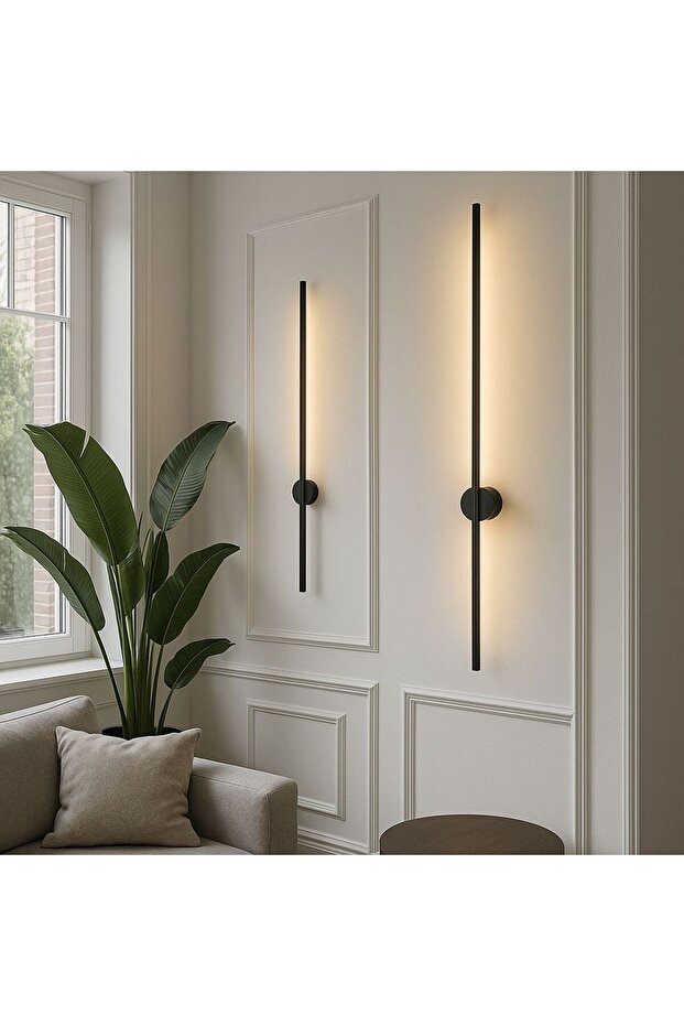 شمعدان حائط LED حديث للديكور بقضيب طويل LED فردي 80 سم ضوء نهاري أسود 1 قطعة