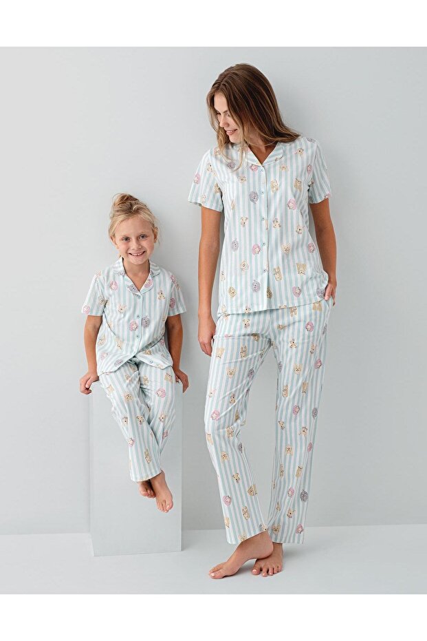 Mother-Daughter Pajama Set (Sold Separately) 100% Cotton – Shirt Collar Short Sleeve Combination
