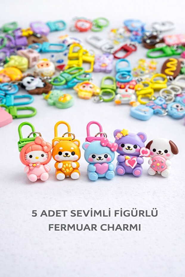 5 Pieces Mixed Figure Zipper Ornament and Bag Charm Set