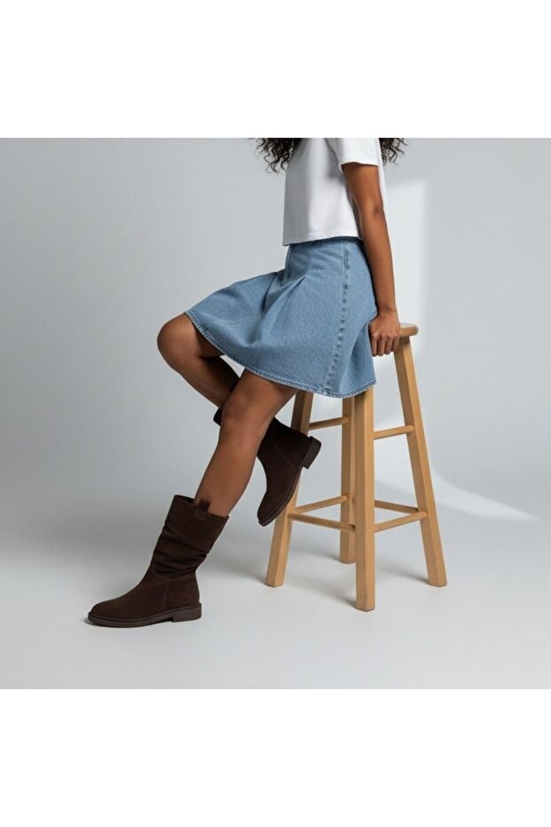 Brown Suede Genuine Leather Bellows Comfortable Women's Daily Boots