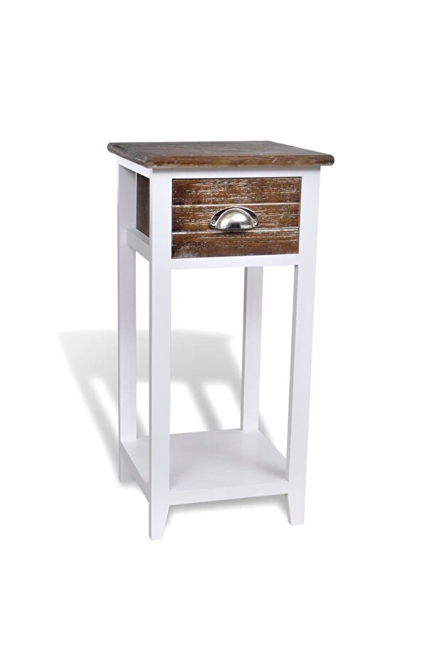 Bedside table with 1 drawer, brown and white
