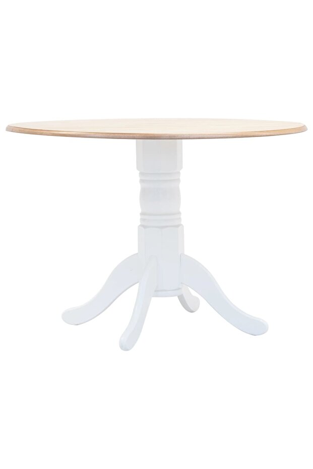 Kitchen table, white and brown, 106 cm, solid rubber wood - 1