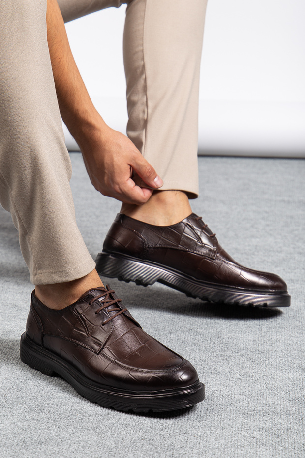 Genuine Leather, Crocodile Patterned, Inner Outer D Leather Men's Shoes