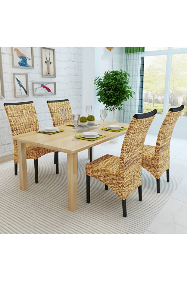 Kitchen chairs, 4 pcs., abaca & solid mango wood - 3