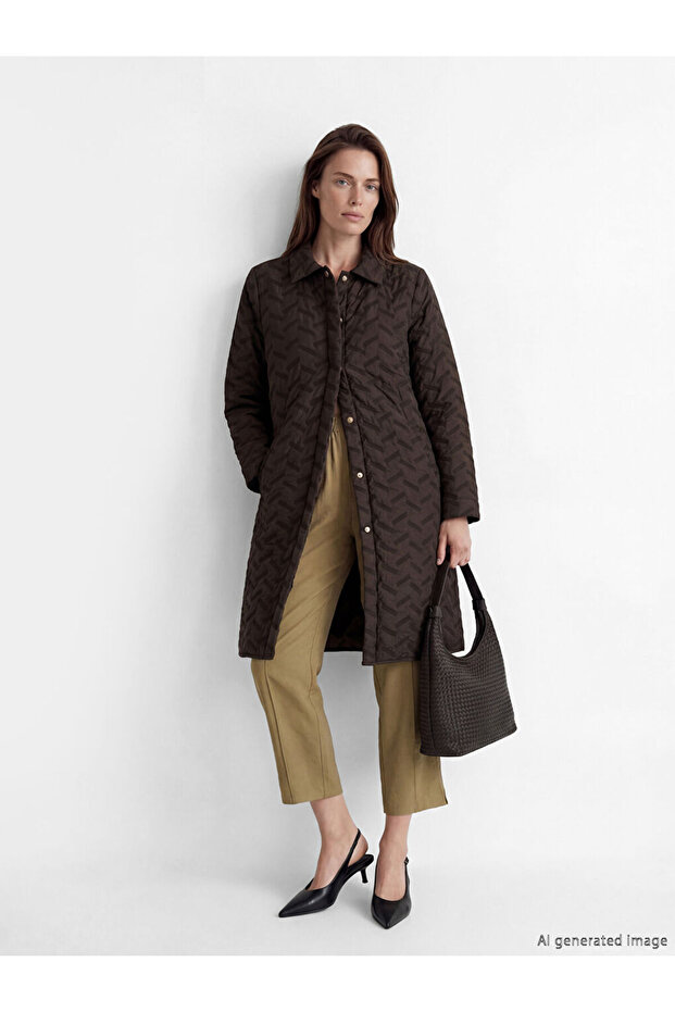 Brown Shirt Collar Patterned Women's Ferace