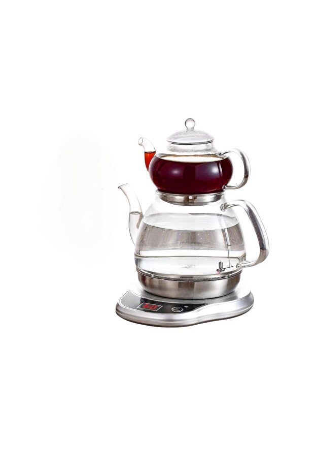 Electric Turkish Tea Maker Glass Double Teapot Samovar Kettle with Display Temperature Control Base