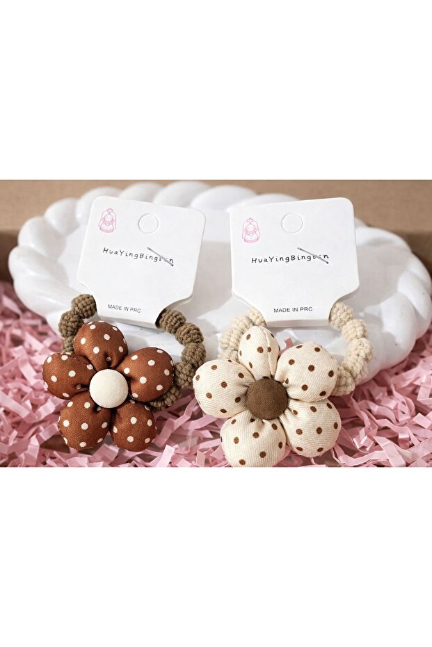 Fabric Flower Figured Hair Elastic Set of 2