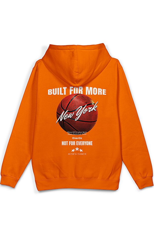 Basketball New York Back Printed Hooded Half Oversized Sweatshirt Orange Hoodie 1420
