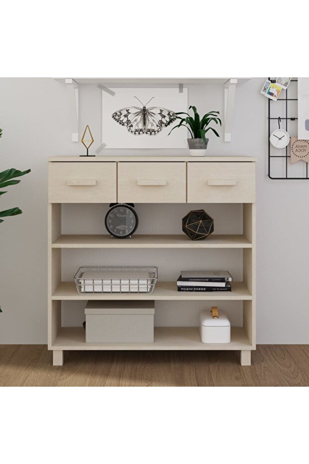 Console table, honey brown, 90x35x90 cm, solid pine wood