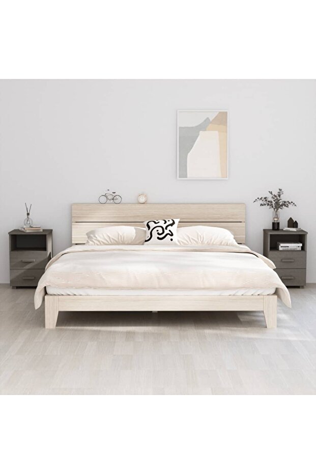 Bedside tables, 2 pcs., light gray, 40x35x62 cm, solid pine wood