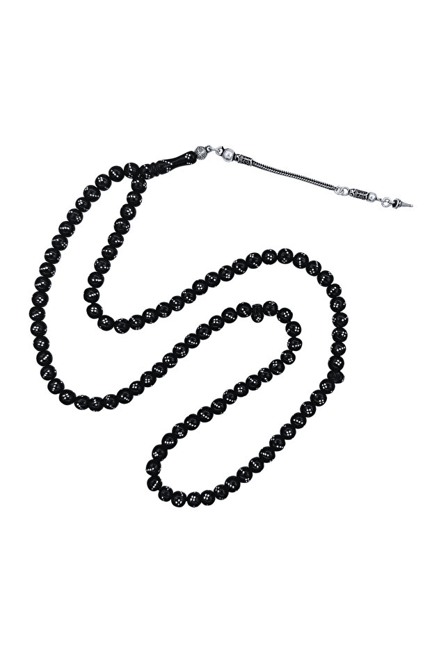 Silver Inlaid Georgian Oltu Stone Prayer Prayer Beads Zikir Tesbihi 6 mm