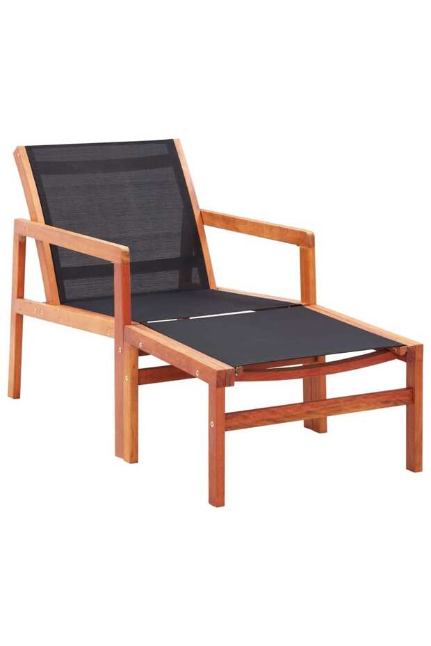 Garden chair with stool, solid eucalyptus wood & textilene