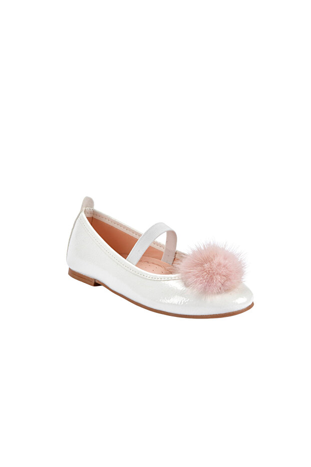 White Patent Leather Pompom Girls' Ballet Flats Shoes