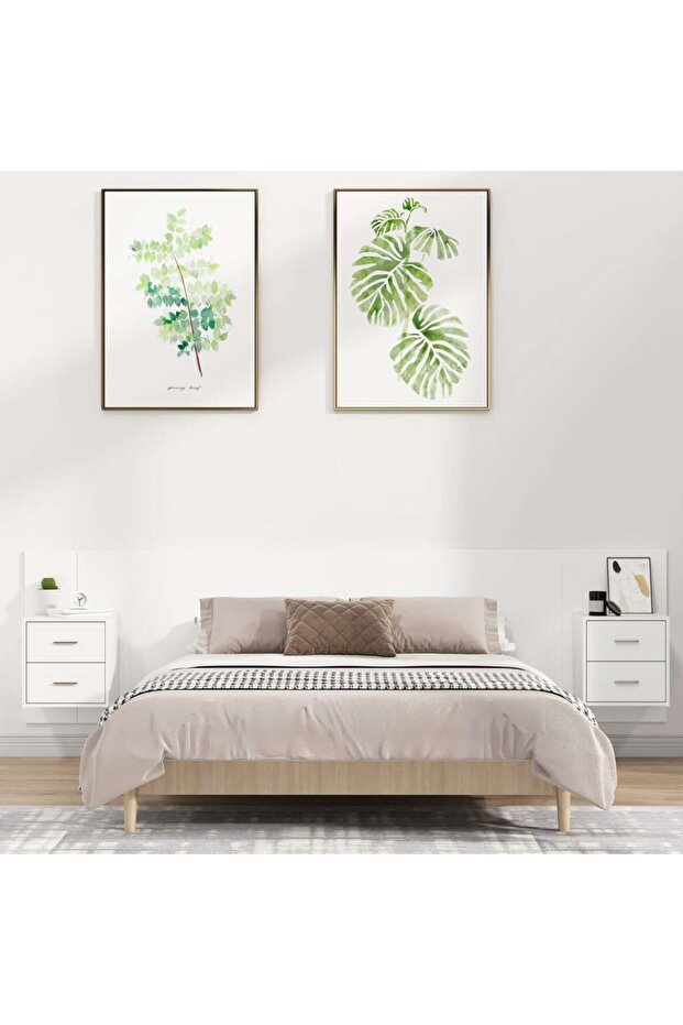 Headboard with cabinets, white, processed wood - 1
