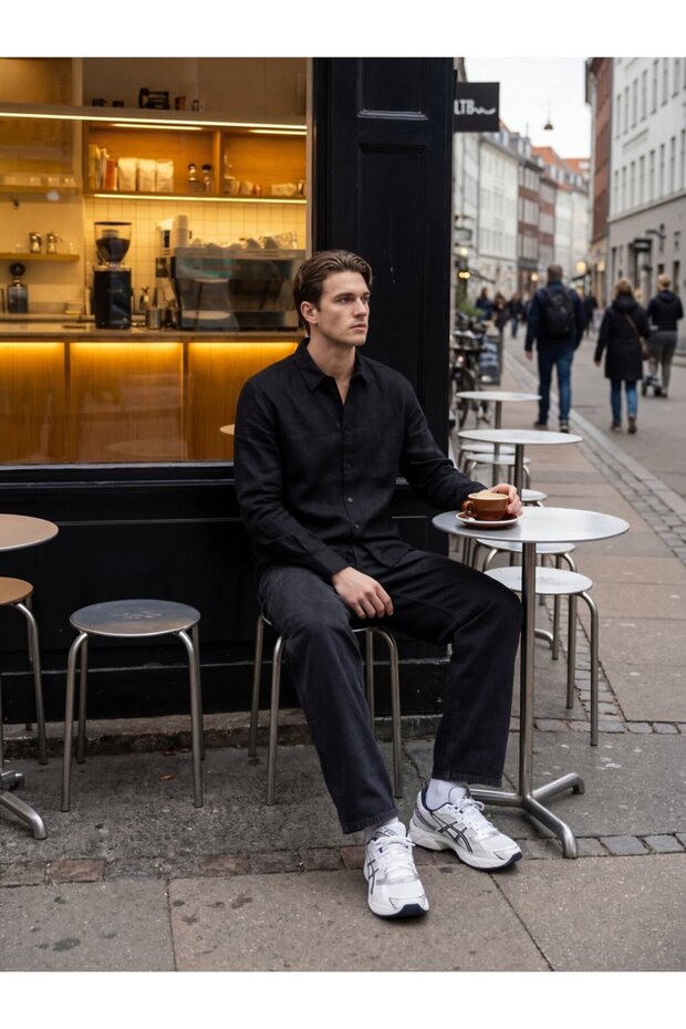 Uzun Kollu Basic Siyah Gömlek - 1