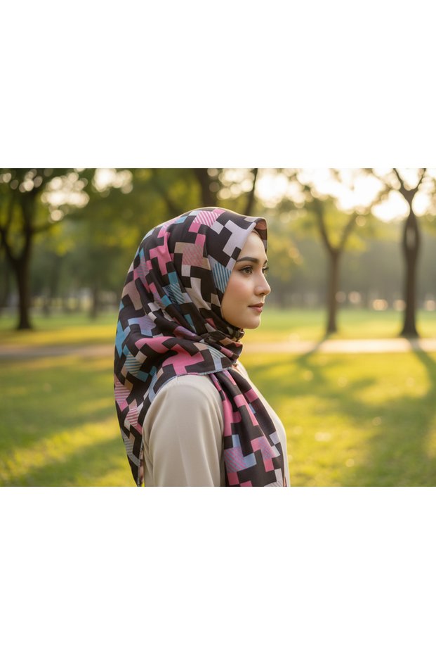 Geometric Patterned Women's Scarf – Modern Stylish Soft-Textured Daily & Special Occasion Scarf 95 X 95 cm
