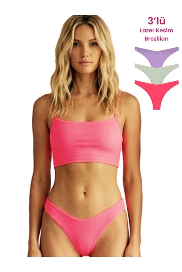 Laser Cut Bikini Panties 3-Pack Colorful Brazilian Model No Trace