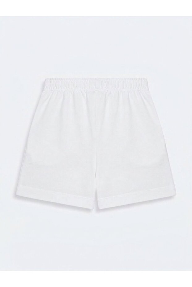 Rahat Kesim Kısa Esnek Örme Beyaz Şort - 2