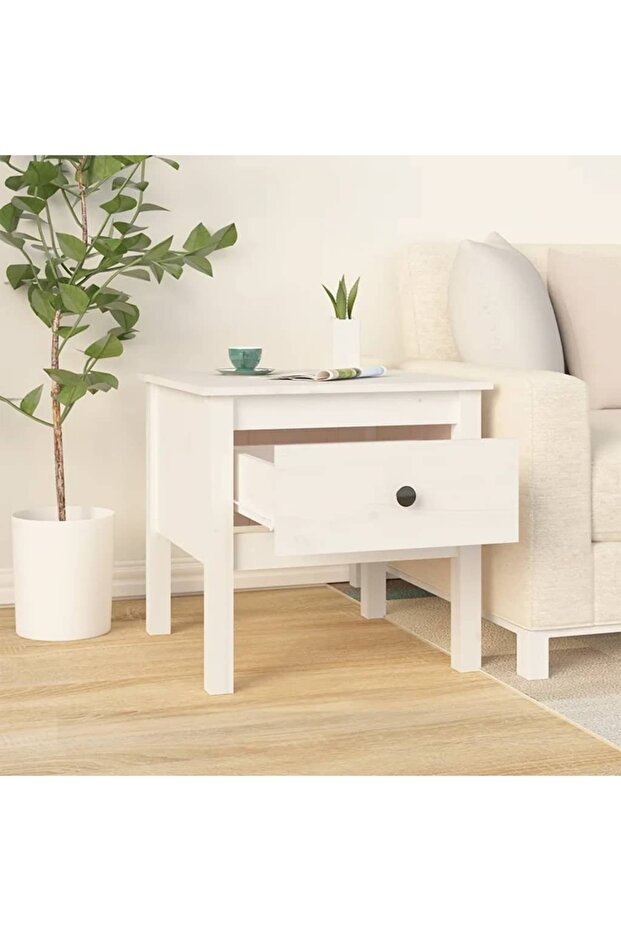 Side tables, 2 pcs., white, 50x50x49 cm, solid pine wood - 5