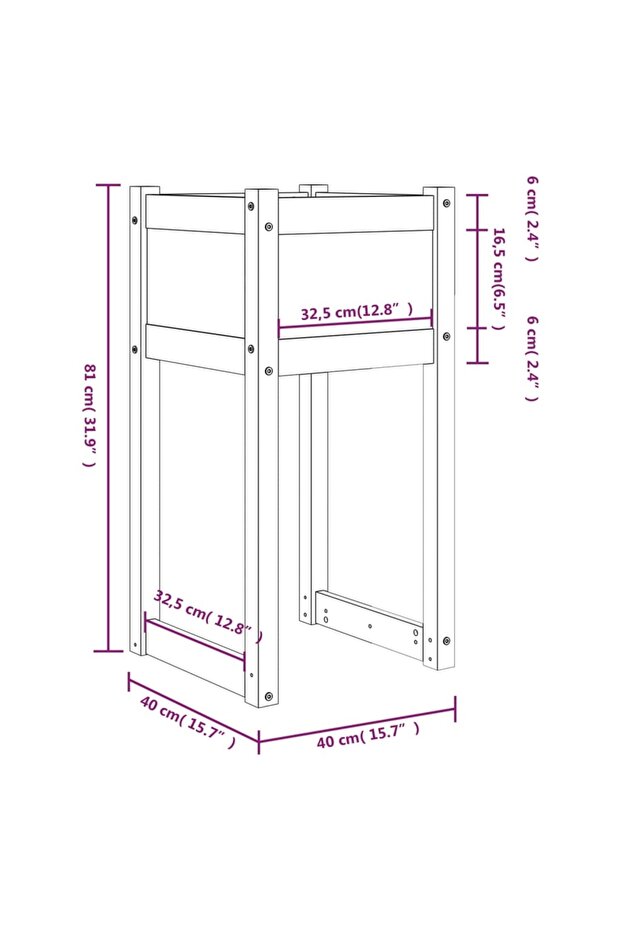 Planter, white, 40x40x81 cm, solid pine wood - 7