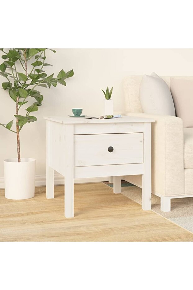Side tables, 2 pcs., white, 50x50x49 cm, solid pine wood - 4