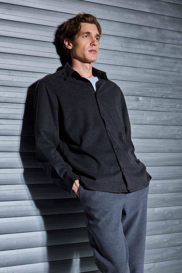 Regular Fit Polo Collar Twill Long Sleeve Shirt F0338Ax25Au