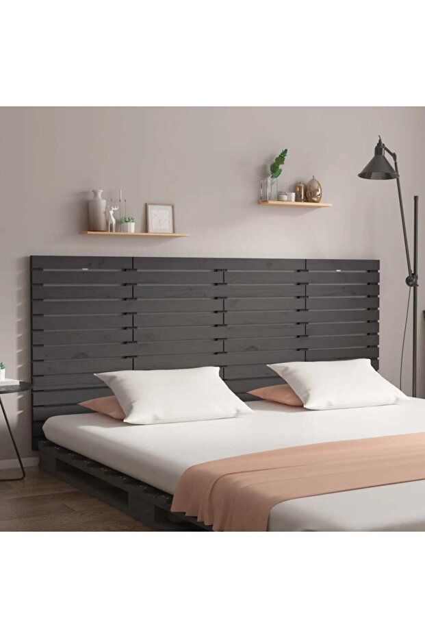 Wall-mounted headboard, gray, 166x3x91.5 cm, solid pine wood - 1