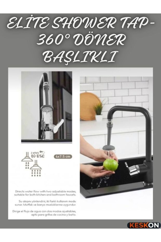 Elite Shower Tap – 360 ° Economical Faucet Nozzle with Rotating Head, Pressure Boosting and Water-Saving