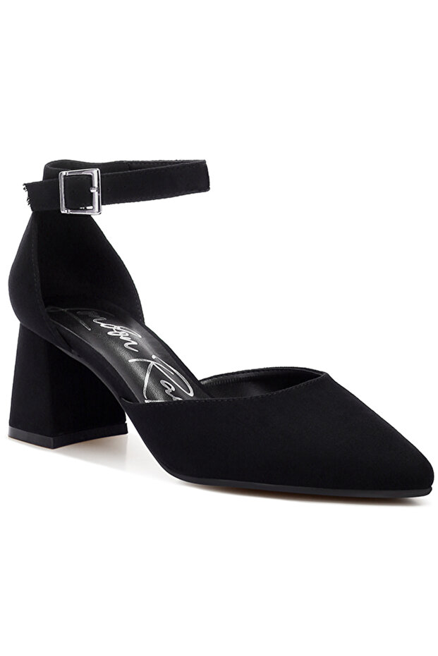 Women Microfiber Block Heel Sandals in Black