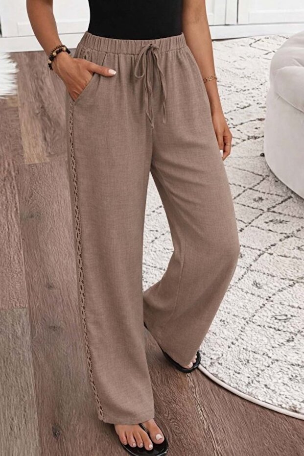 Trendy Side-Tie High-Waisted Women's Long Pants with Lace Tie-Ups