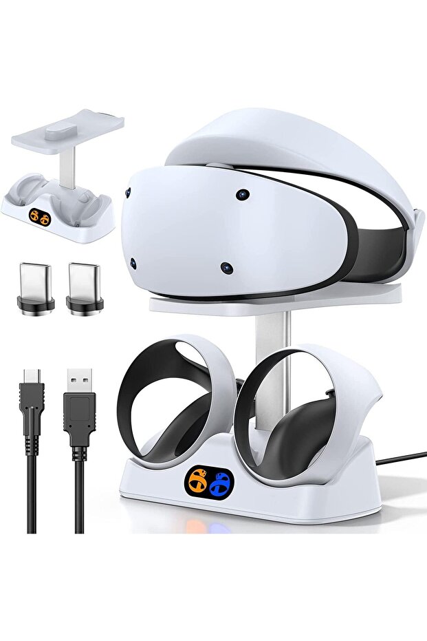 قاعدة شحن لوحدة تحكم PS5 VR2، محطة شحن مع حامل سماعة الواقع الافتراضي، شاحن وحدة تحكم مع