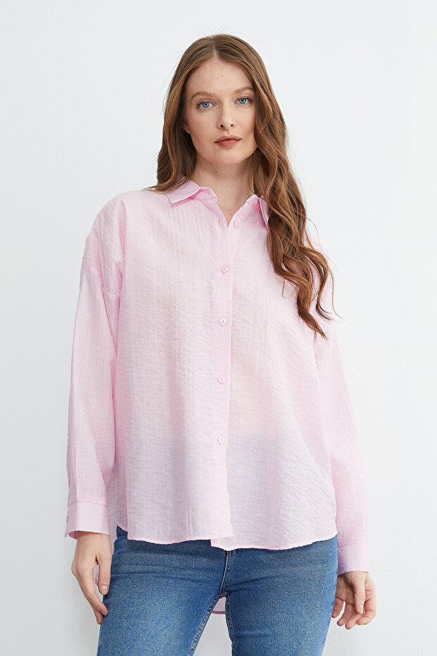 Basic Düğmeli Krinkıl Gömlek - 2