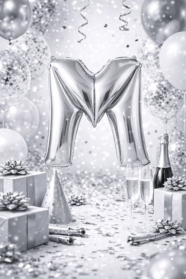 Silver "M" Letter Foil Balloon – 100 cm