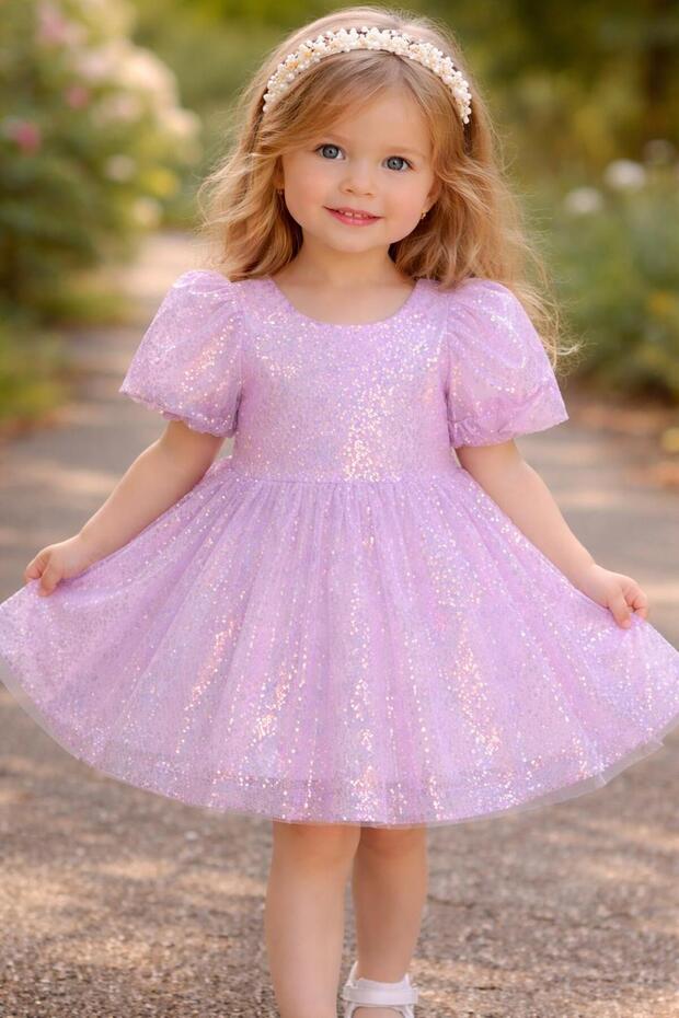 Girls' Sequin Embroidered Special Day Design Dress for Mother's Day