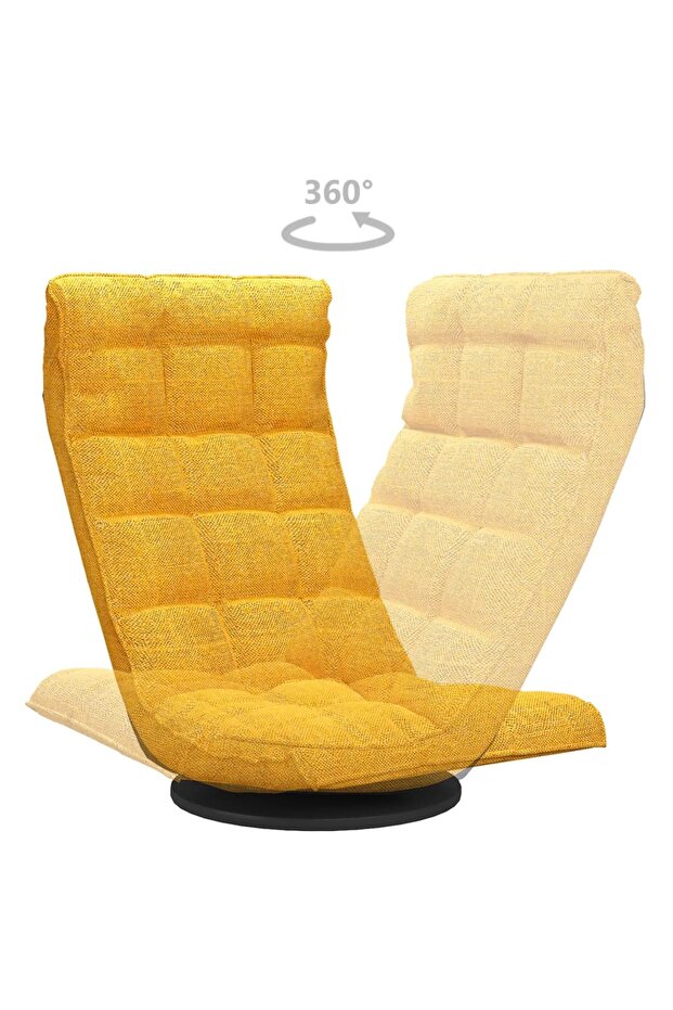 Scaun de podea pivotant, galben muștar, material textil - 5