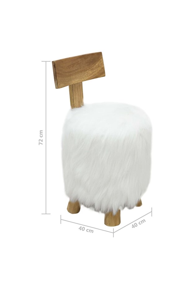 Taburet, alb, lemn masiv de tec - 6
