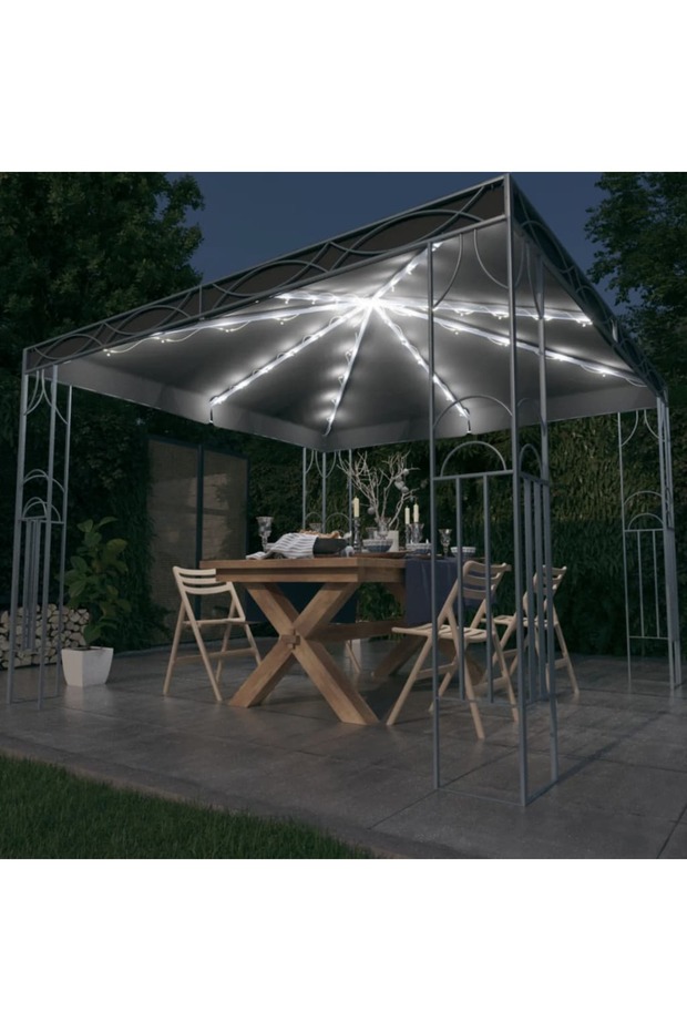 Pavilion with LED string lights, anthracite, 300x300cm