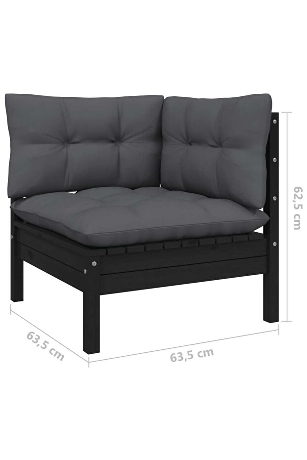 2-seater garden sofa with cushions, black, solid pine wood - 7