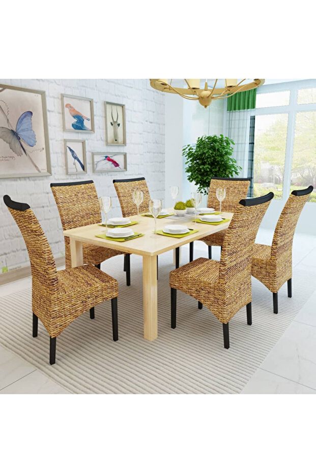 Kitchen chairs, 6 pcs., abaca & solid mango wood - 3