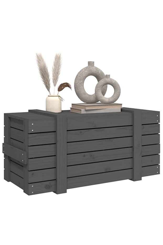 Storage box, gray, 91x40.5x42 cm, solid pine wood - 5